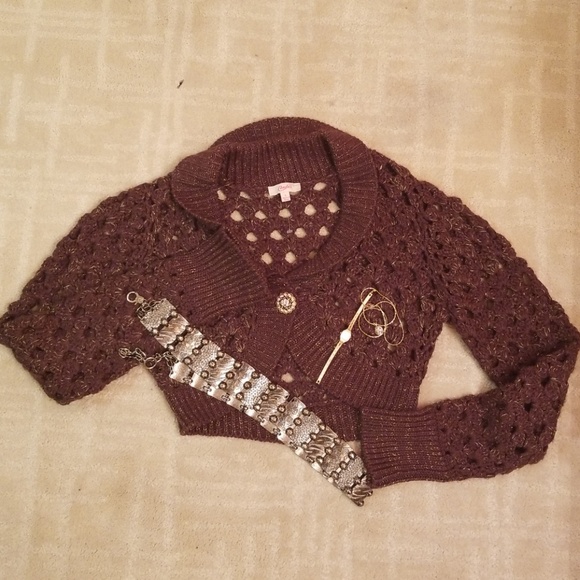 *sold*Beautiful Candies Shrug Crochet Brown Sz L - Picture 2 of 5